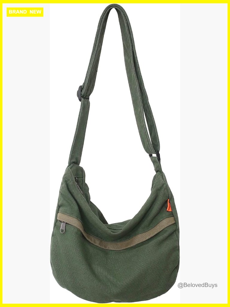 Cotton Canvas Tote Handbag Crossbody Hobo Shoulder Bag Zipper Closure